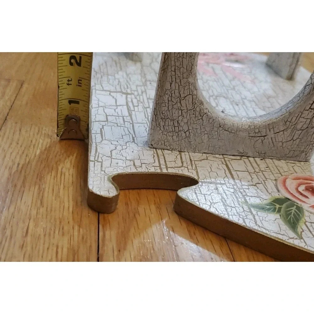Vintage Shabby Chic Wood Wall Shelf Vanity Organizer Crackle‎ Paint Rose Ribbon